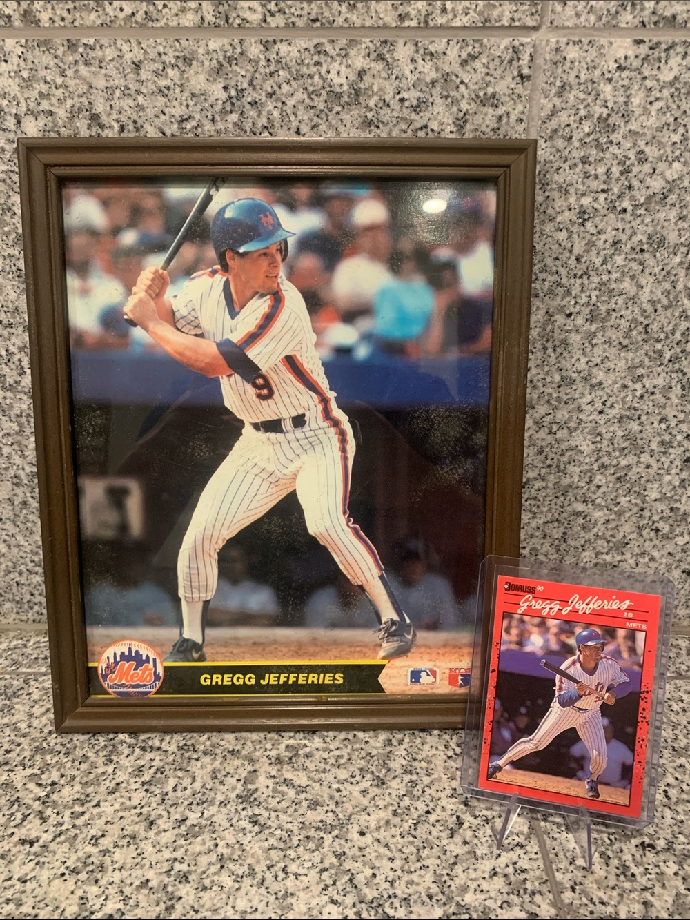 Gregg Jefferies New York Mets Framed Picture & 1990 Donruss Topps MLB Card